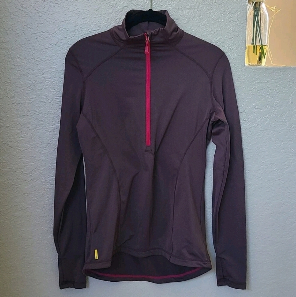 Lole Lolë Women's 1/4 Zip LS Athletic Shirt Top w Thumb Holes - Brown - XS